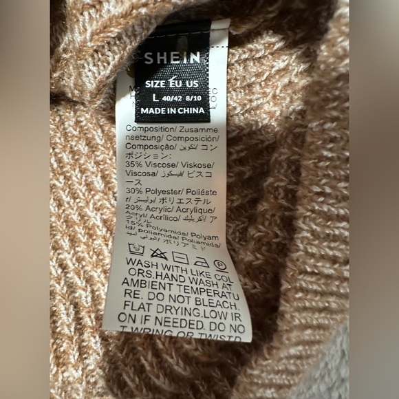 SHEIN Brown Knit Faux Wrap V Neck Chunky Sweater - Picture 6 of 7